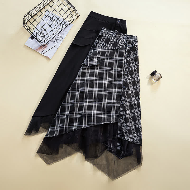 Skirt Tulle Plaid Shirt Button Front