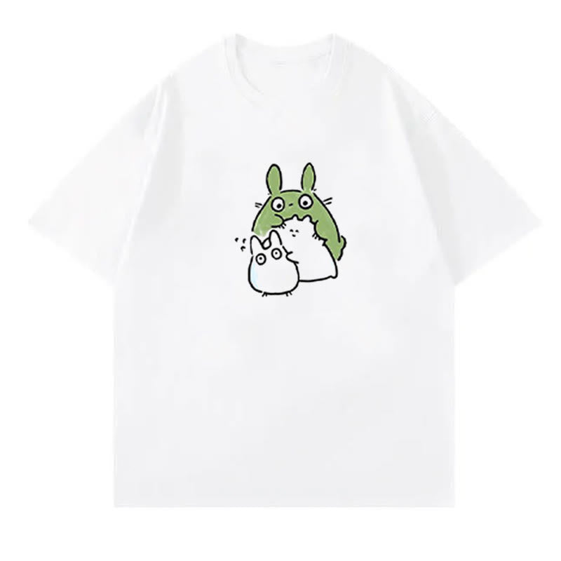 T-shirt imprimé lettre verte dessin animé Pantalon large en mousseline de soie