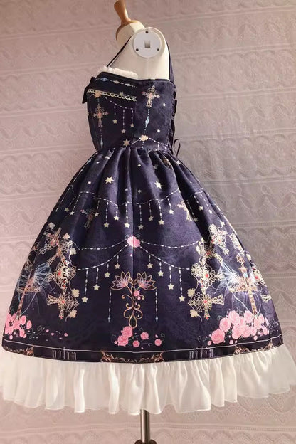 Peacock Cross Print Ruffle Cardigan Jsk Dress - Sweet Lolita