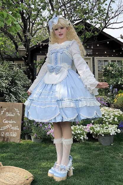 Cotton Sleeveless Lace-Trimmed Sweet JSK with Bow Details
