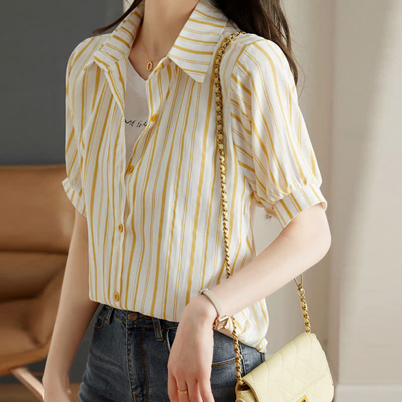 T-Shirt Stripe Pieces Denim Fake Pocketed Shorts Two Lapel