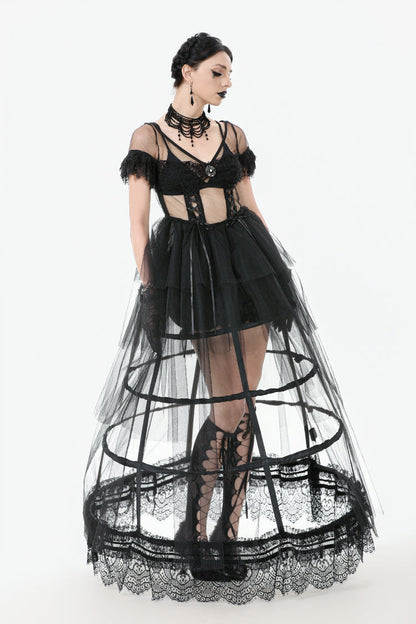 Ebony V-Neck Short Sleeve Sheer Mesh Layered Dress
