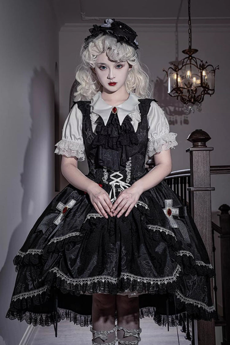 Ruffled Bowknot Lace-Up High-Low Gothic JSK