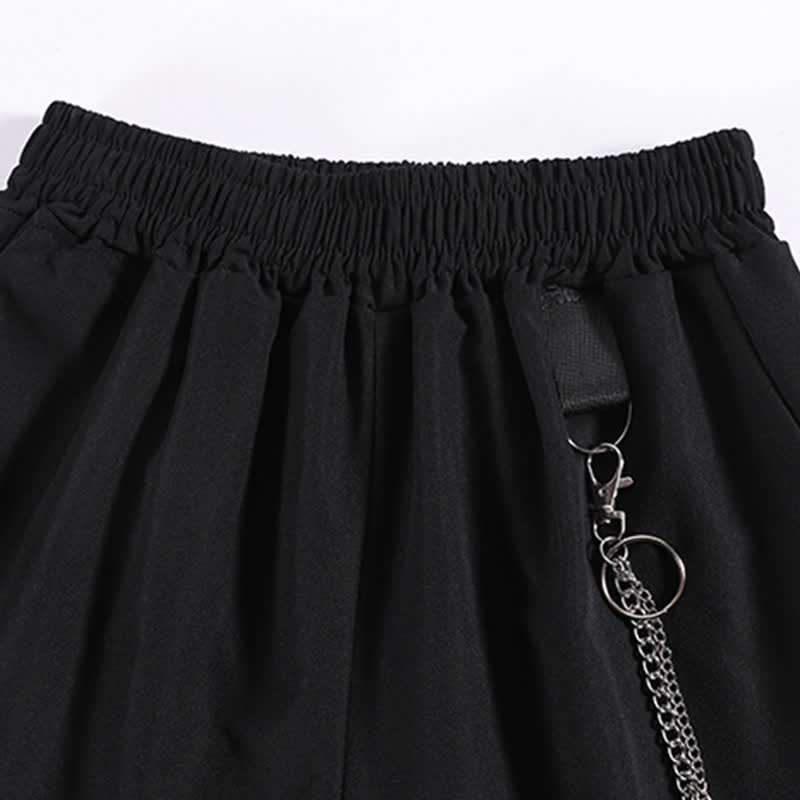 Black Lapel Blazer Wide Leg Chain Cargo Shorts modakawa