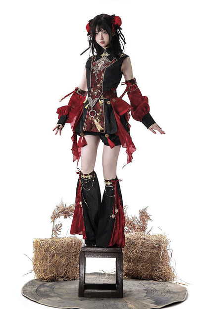 Demon Hunter Chinese Ouji Hanfu Set with Stand Collar - Noir