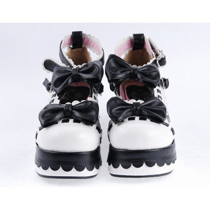 Lolita Shoes with Bow Decoration and Ankle Straps, PU Round Toe