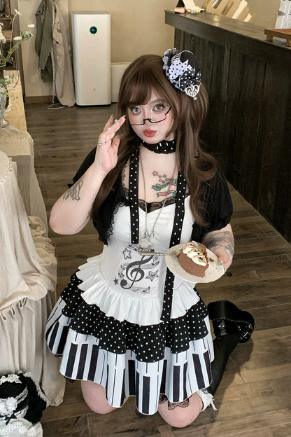 Halter Sleeveless Piano Print Lace Plus-Size Lolita JSK