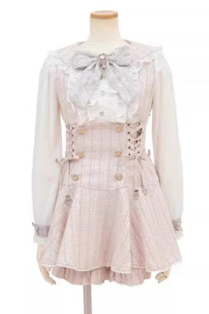 Lace Sweet Dress Blouse Shorts Set Two Colors