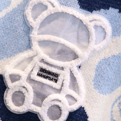 Sweater Bear Cartoon Print Set Split Skirt