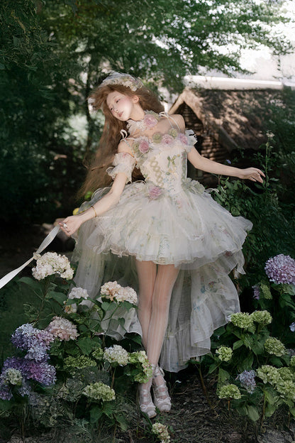 Emerald Layered Fishbone Lace-Up Lolita JSK - Spring Rose