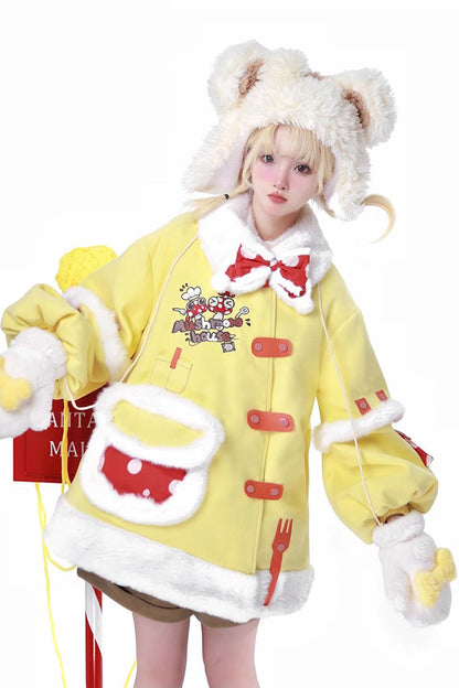 Mushroom House Long Sleeve Embroidery Bow Sweet Lolita Coat in Yellow