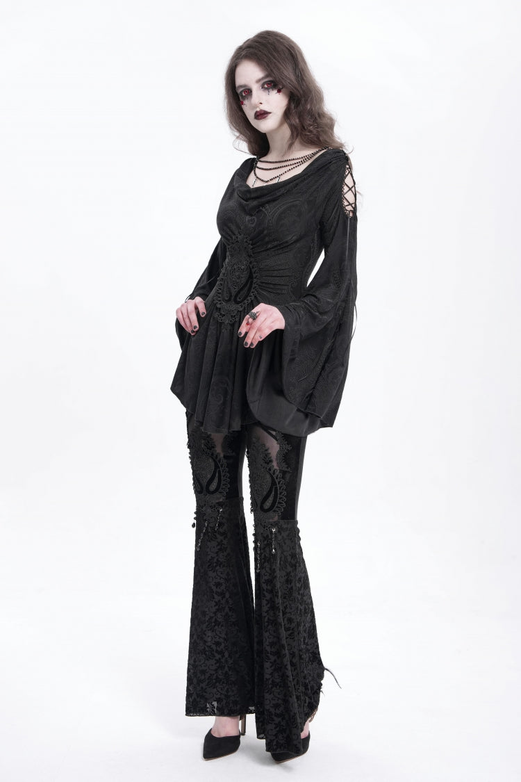 Embroidered Goth Blouse with Flared Sleeves - Women