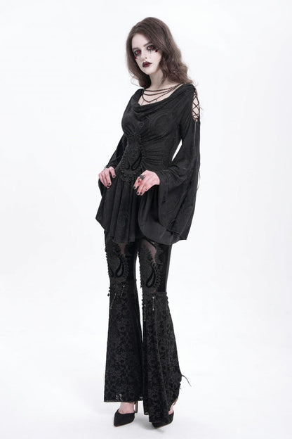 Embroidered Goth Blouse with Flared Sleeves - Women