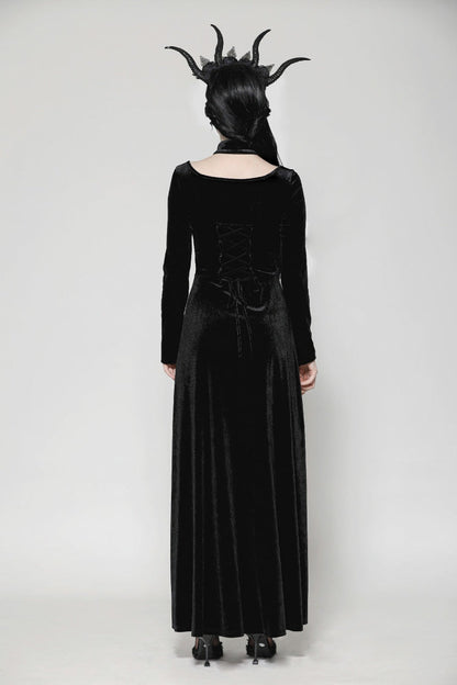 Long Sleeve Cut-Out Lace-Up Gothic Side Slit Velvet Party Wedding Dress