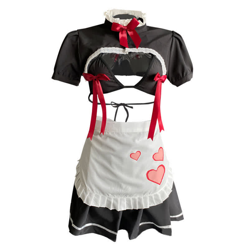 Cosplay Maid Bow Decor Hollow Out Lingerie Set