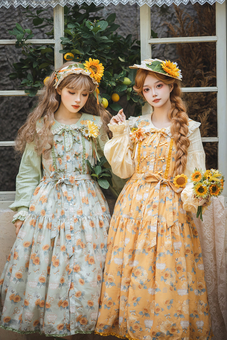 Golden Sleeveless Ruffled Bow Sunflower JSK Elegant Dress