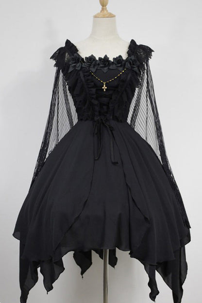 Gothic Lolita Ballet of the Dead Double-Layered Embroidery Lace-Up JSK Dress