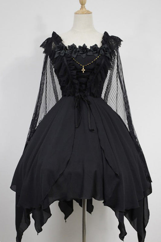 Gothic Lolita Ballet of the Dead Double-Layered Embroidery Lace-Up JSK Dress
