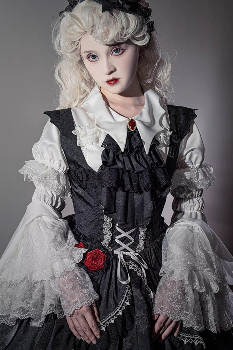Ruffled Bowknot Lace-Up High-Low Gothic JSK