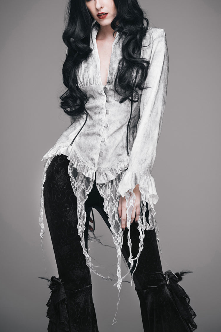 Gothic Lace-Up Back Blouse with Tassels