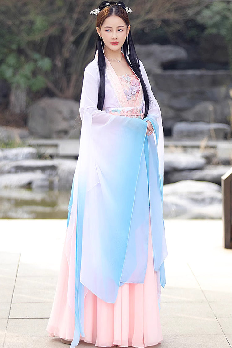 High-Waist Embroidered Hanfu Gown for Women
