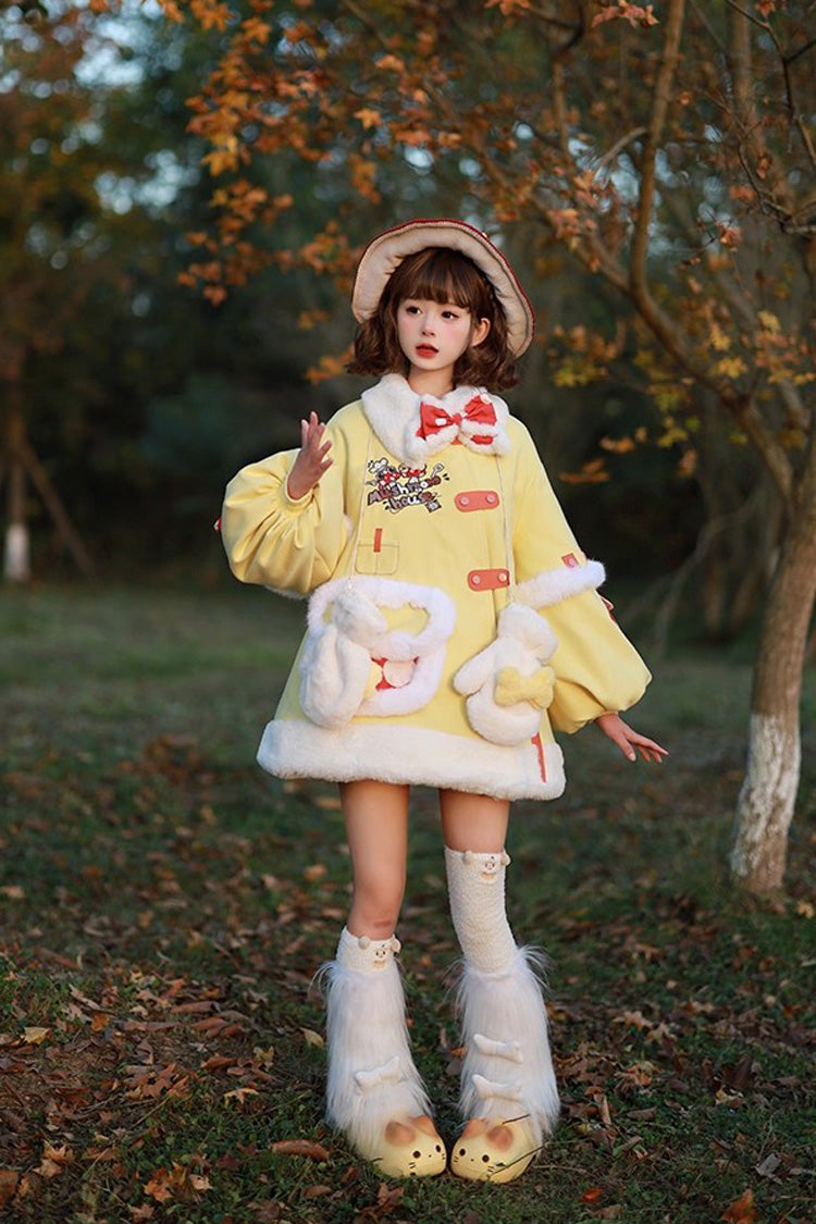 Mushroom House Long Sleeve Embroidery Bow Sweet Lolita Coat in Yellow