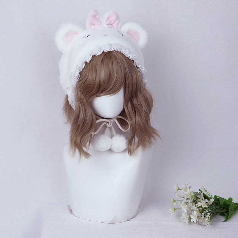 Cartoon Bunny Bear Ears Lace Lolita Plush Hat