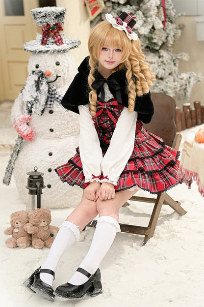 Velvet Cake Printed Ruffled Bow Lace-Up Gothic Elegant Lolita JSK