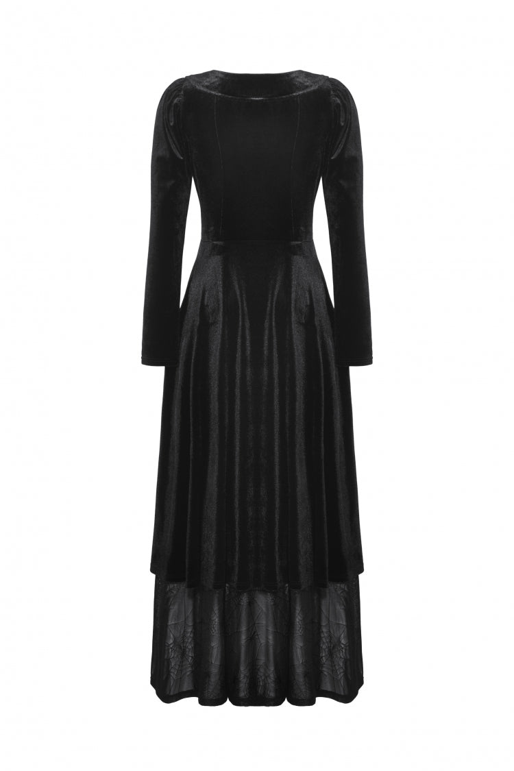 Coal Eyelet Side Slit Gothic Maxi Gown with Long Sleeves