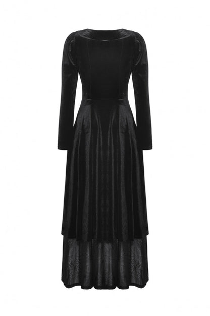 Coal Eyelet Side Slit Gothic Maxi Gown with Long Sleeves