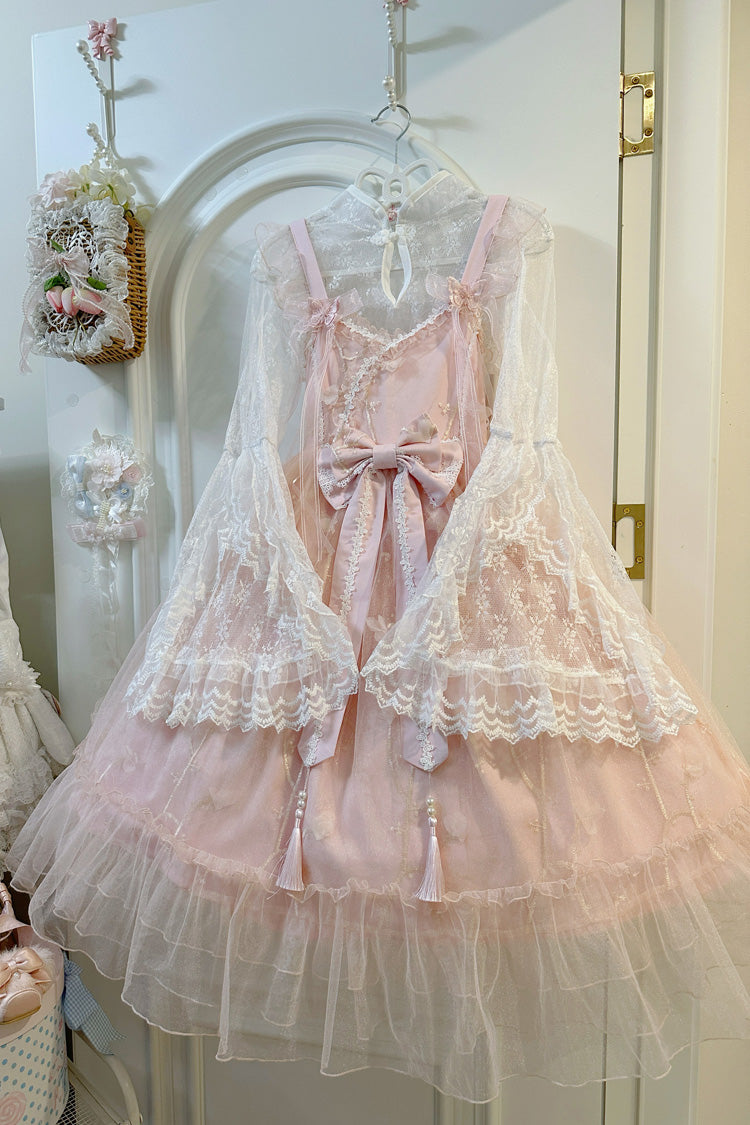 Sweet Sleeveless Ruffle Embroidery Bow Lace Chinese Style JSK Dress