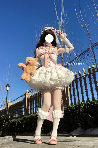 Pink/White Ribbon Embroidery Bowknot Lace-Up Sweet Elegant Princess Lolita Dress