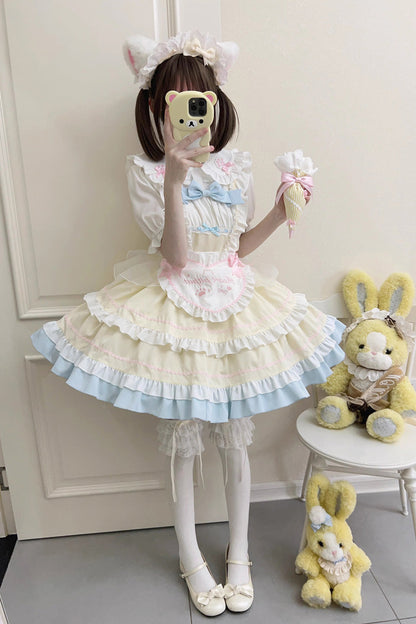 Cat-Ear Story Layered Ruffled Bowknot JSK Lolita Dress in Four Colors