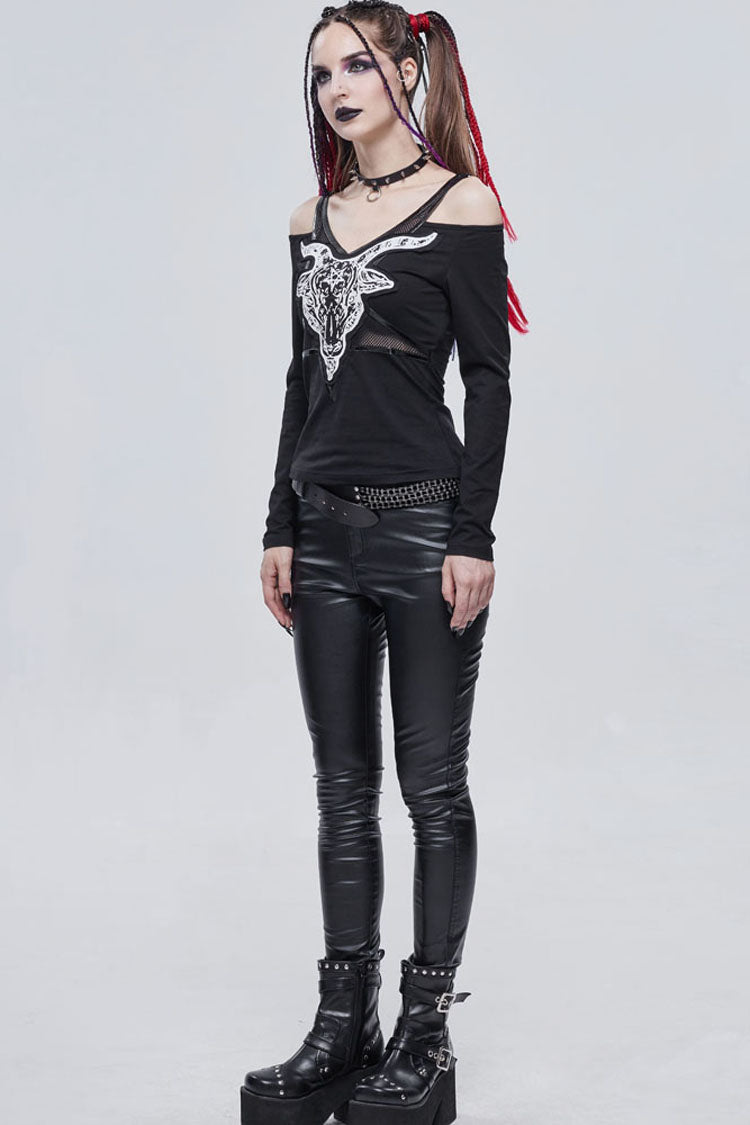 Womens Off-Shoulder Top with Sheep Print and Long Sleeves