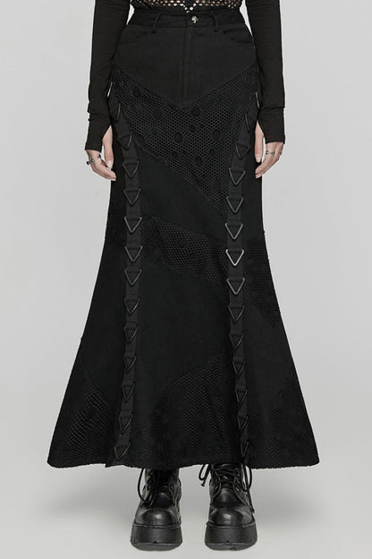 Triangular Buckle Fishtail Skirt with Mesh Accents