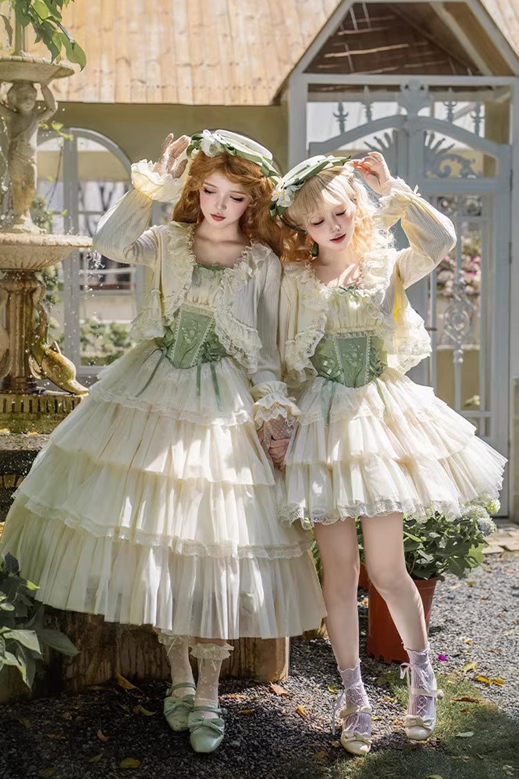 Fishbone Embroidered Sweet Lolita Jumper Dress - Green Letters & Poems