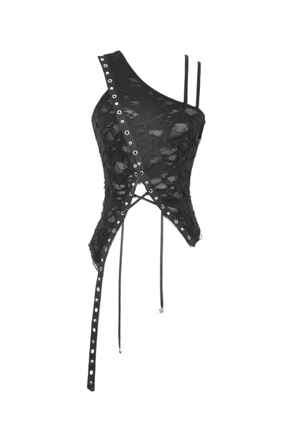 Asymmetric Hem Punk Top with Eyelet Lacing