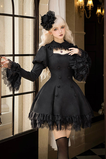Double-Breasted Hollow Gothic Short-Sleeve Dress