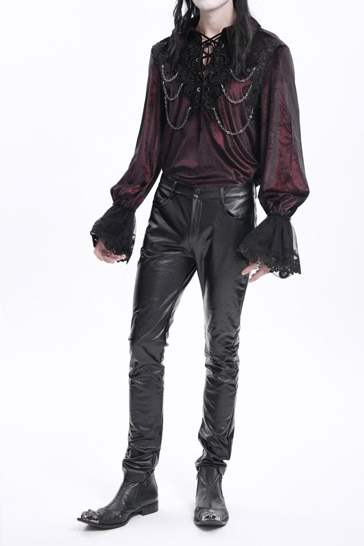 Gothic Men's Trousers with Faux Leather Button Detail