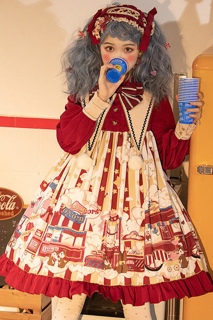 Red Sweet Lolita OP Dress with Bowknot and Lantern Sleeves