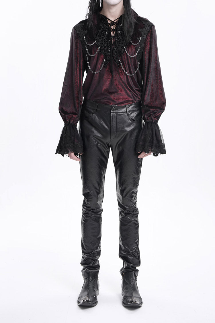 Gothic Men's Trousers with Faux Leather Button Detail