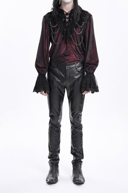 Gothic Men's Trousers with Faux Leather Button Detail