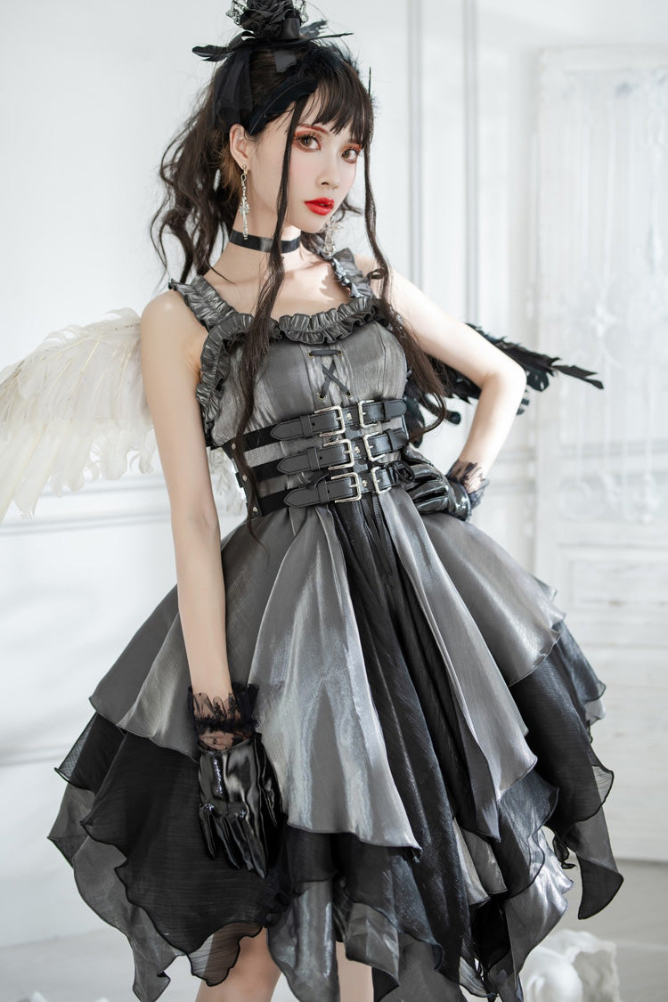 Silver/Grey Gothic Lolita Multi-Layered Asymmetric JSK Dress