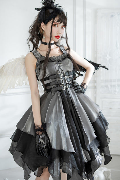 Silver/Grey Gothic Lolita Multi-Layered Asymmetric JSK Dress