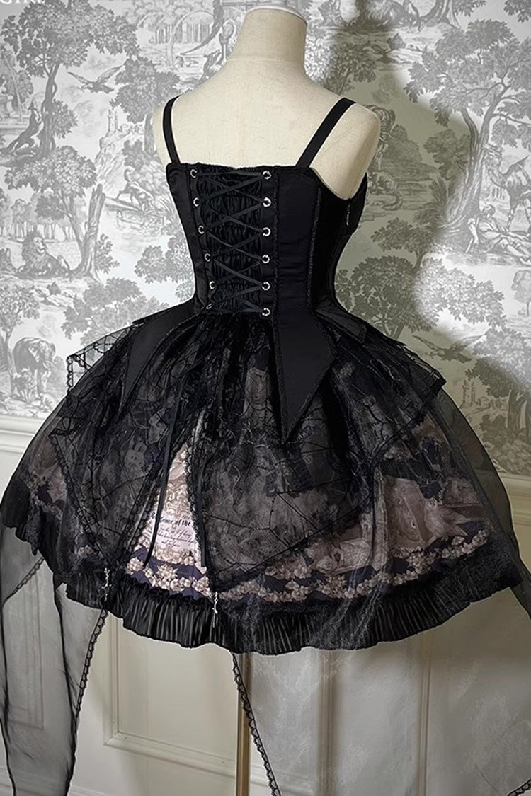 Printed Gothic Lolita Skirt Dress with Bowknot and Ruffle - Doll Mystery
