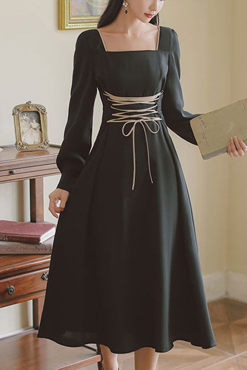 Black Classic OP Dress Lolita European Manor Square Collar - Altfashion Shop