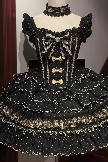 Polka Dot Bow Lolita JSK Dress with Ruffles