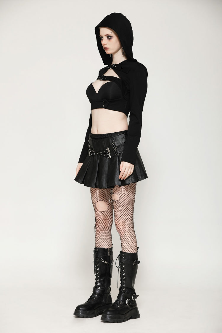 Ebony Buckled PU Mini Skirt with Faux Leather and Pleats - Femme