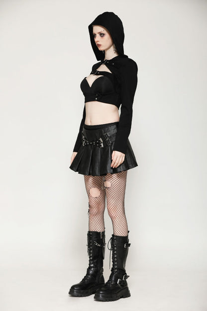 Ebony Buckled PU Mini Skirt with Faux Leather and Pleats - Femme