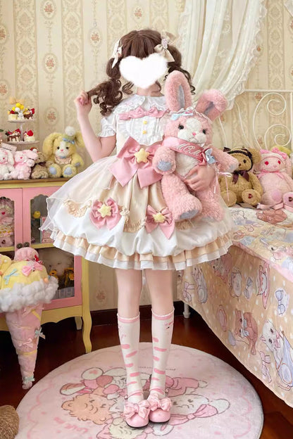 Little Wishing Star Ruffle Bowknot Jsk Dress - Sweet Lolita
